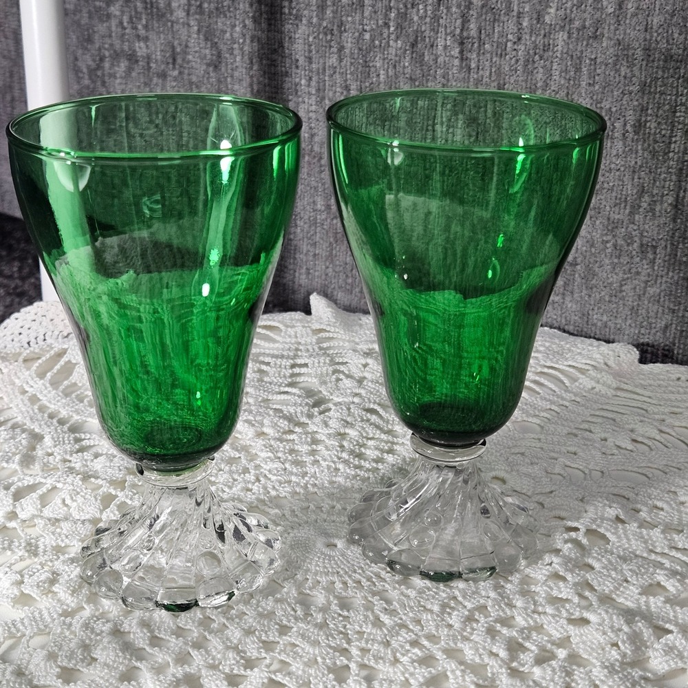 Vintage Anchor Hocking Emerald Green Burple Inspiration Goblet Boopie Footed 5"